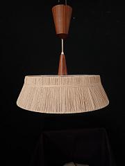 60er - Jahre Zugpendelleuchte von Temde, Teak Sisal Deckenleuchte, ca B 49,5 cm x H 172 cm