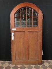Haustür mit Rundbogen und Bleiglaseinstatz aus Eiche, ca. B 94 cm x H 213 cm DIN li