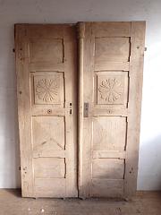 Zweiflügelige Holztür aus Weichholz, DIN rechts, ca. B 124,5 x H 181 cm