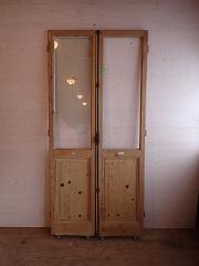 Abgelaugte Balkontür aus Weichholz mit Glas, ca. B 100 cm x H 215,5 cm, DIN li