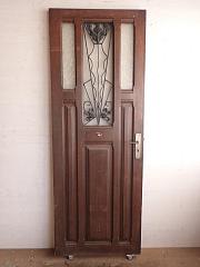 Haustür aus Eiche im Art Déco Stil und Gitterelement, DIN re, ca. B 79 x H 213 cm