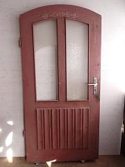 Haustür aus Eichenholz und mit Rundbogen, DIN links, ca. B 92 x H 191,5 cm