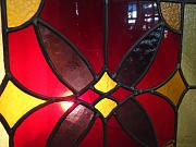 Bleiglasfenster, Festverglasung "Blume tiefrot", mit extra Verglasung, ca. 79x113 cm