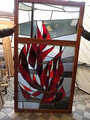 Bleiglasfenster von Pater Bernhard Weißhaar, ca. 111,5x203 cm